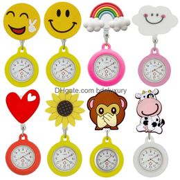 Charms Fashion Badge Reel Nurse Doctor Cartoon Animal Retractable Pocket Watches Gift For Hospital Medical Brooch Clip Clock Drop Deli Othkg
