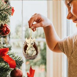 Decorative Figurines Dragon Keychain Pendant For Door Car Window Christmas Decor Ornament Acrylic Egg Tree Pendants Realistic