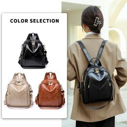 School Bags PU Leather Women Backpack Casual Shoulder Bag Female Small Travel Solid Color Schoolbag Handbag