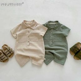 Rompers New Summer Handsome Boys Short sleeved Solid Coat Baby Neonatal Cotton jumpsuit Preschool Baby jumpsuit d240516