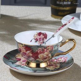 Mugs Hand-painted Gold Bone China Coffee Cup European Set With English Afternoon Tea Spoon And Dish Wedding Gift