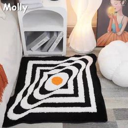 Carpets 80x80cm Twisted Bullseye Flocked Area Rug Fluffy Bedside Floor Mat Tufted Non-slip Bath Entrance Doormat Foot Pad Home Decor