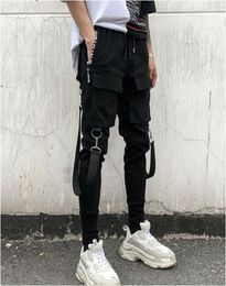 NEW Side Pockets Pencil Pants Mens Hip Hop Patchwork Cargo Ripped Sweatpants Joggers Trousers Male Fashion Full Length Pants1824081