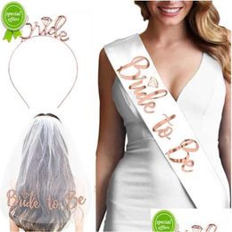 Other Event & Party Supplies New Wedding Bridal Shower Veil Team Bride To Be Satin Sash Balloon Bachelorette Girl Hen Decoration Drop Dhv6S