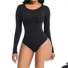 Women'S Shapers Womens Seamless Shapewear Bodysuit One-Piece Push Up Bifter Slimming Sheath Body Long Sleeve Jumpsuit Drop Delivery A Dhvzu