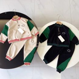Sets Kids' Designer Tracksuit Set, Velvet Pullover and Pants, Black and Green Sports Style Clothing for Boys and Girls