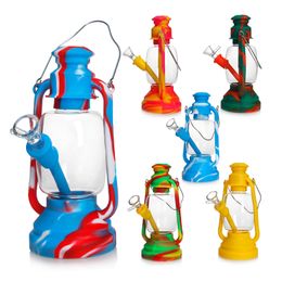 7.9 Inches Lantern Hookah Bongs Silicone Bong Halloween Styles Smoking Pipes Dab Oil Rigs Glass Bongs Mixed Colour With Glass Bowl