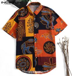 Incerun 2019 Hawaiian Men Shirts Dress Short Sleeve Slim Fit Floral Streetwear Tee Casual Beach Shirts Camisas Mens Clothing Y19079923093