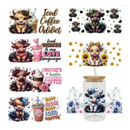 Window Stickers UV DTF Sticker Cow Theme For The 16oz Libbey Glasses Wraps Cup Can DIY Waterproof Easy To Use Custom Decals D16338