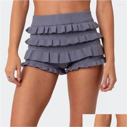 Womens Shorts Y2K Knit Women Ruffle Layered High Elastic Waist Bloomer Cloghet Tiered Lolita Sexy Mini Pettipants Drop Delivery Appa Dhvhk