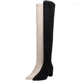 Boots Sexy High Women 2024 Winter Fashion Over The Knee Warm Botas Mujer Suede Back Zipper Pumps Sock Shoes Heels