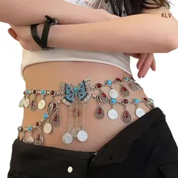 Belts Elaborate Chain Belly For Dress Coin Crystal Fringed Women Waist Belt Butterfly