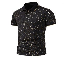 Men039s Casual Shirts Gold Spot Print Black Shirt Stylish Slim Fit Short Sleeve Mens Dress Party Wedding Club Social Chemise Ho7143151