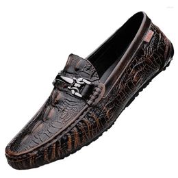 Casual Shoes Moccasins Plus Size 45 46 47 Business Crocodile Pattern Loafers Men's Real Cow