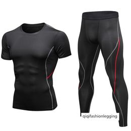 Men Tight Fit Training Pro Running Fitness Clothing Sports Speed Dry Suit Short Sleeve Trousers Sports Coat7040869