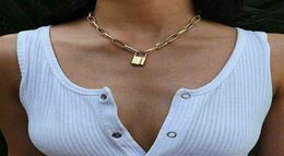 Punk Chain Golden/Silver Color With Lock Necklace For Women Men Pendant Necklace Statement Gothic Fashion Jewelry G12133862612