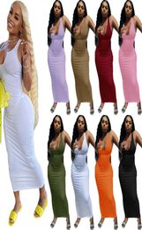 Women Sexy Sleeveless Uneck Bodycon Dress Solid Color Designer Tank Top Maxi Pit Strip Long Dresses 15 Colors2433336