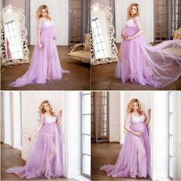 Lace Maternity Dresses for Baby Showers Party Wedding Pregnancy Maxi Gown Photo Prop Sexy Tulle Pregnant Women Photography Shoot