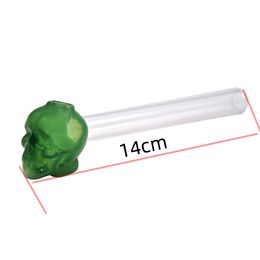 Wholesale colorful 3D skull Ball bubbler pyrex straw pipes Straight glass Oil Burner Pipes 14cm length tube nail Pipe Smoking Accessories Tools