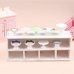 1:12 Dollhouse Miniature Ceramic Fruit Dish Tall Tray Cake Plate Model Kitchen Accessories For Doll House Decor Toys Gift