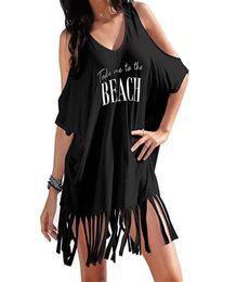 Womens Tassel Letters Print Baggy Swimwear Bikini CoverUPS Beach Dress woman sea costume swimsuit skirt skirted swimsuit4456476