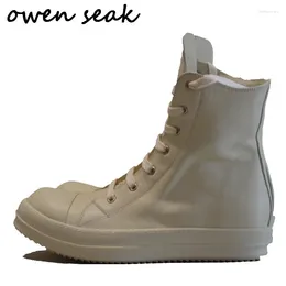 Boots Owen Seak Women Casual Shoes Ankle Genuine Leather High-TOP Sneaker Luxury Trainers Lace-up Zip Flat White Big