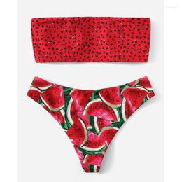 Women's Swimwear Summer Sexy Bandeau Watermelon Bikinis Sets Two Pieces Thong Swimsuit Biquini Conjunto De Bikini Tankini Beachwear