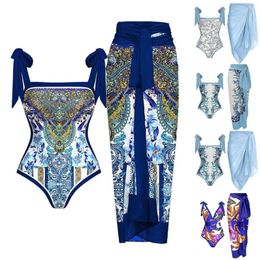 Women Ethnic Style Fashion Swimsuits 2 PC Bathing Suits Spaghetti Strap Sexy Monokini With Beach Dress Sunscreen Smock