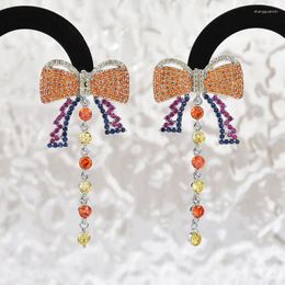 Dangle Earrings EVACANDIS Colourful Bow Cubic Zirconia Tassel For Women Sweet Luxury Jewellery Gift Wedding