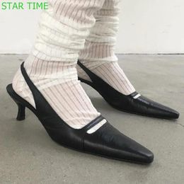 Casual Shoes Square Toe Kitten Heel Sandal Shallow Back Strap Outdoor Office Sandals 2024 Summer Black Retro Women