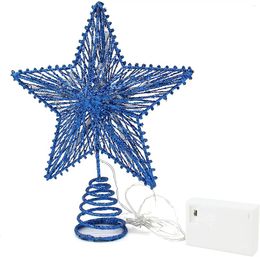 Christmas Decorations Light Blue Glittered 3D Tree Top Star With Warm White LED Lights And Timer For Decoration Holiday Seasonal