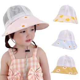 Caps Hats Summer Kids Sun Hats for Girls Big Brim Mesh Baby Girl Hat Beach Travel Toddler Baseball Caps Infant Accessories 1-3Y Y240517