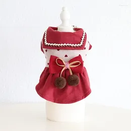 Dog Apparel Red Heart Lapel Dress Clothes Bow Fur Boll Sailor Suit Small Dogs Clothing Cat Winter Plush Japanese Fashion Pet Products