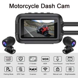 Sports Action Video Cameras Motorcycle Dashcam Full HD Dual 1080P 3-inch Waterproof IP66 WiFi Camera Motorcycle DVR Dashcam Black GPS Box J0518