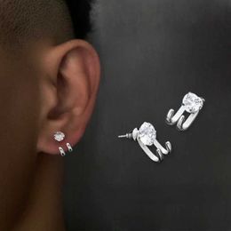 Stud New simple zircon stud earrings single trend personalized hip-hop niche hooks suitable for womens party jewelry J240513