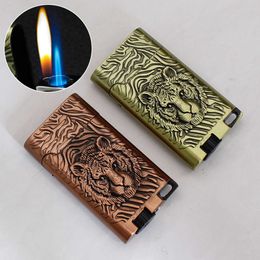 Jw195 Creative Relief Craft Double Fire Switchable Lighter Metal Windproof Open Fire Cigarette Lighter Wholesale