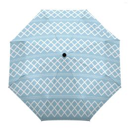 Umbrellas Blue Geometric Texture Parasol For Outdoor Full-Automatic Eight Bones Rain Umbrella Gift Adults Kids