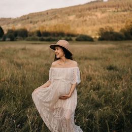 Off Shoulder Maternity Dress for Photoshoot Baby Shower Wedding Ruffle Summer Beach Floral Lace Pregnancy Dresses