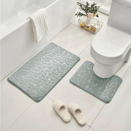 Bath Mats 1PCS Sponge Embossed Pebble Bathroom Anti-slip Floor Mat Carpet Multi-scene Use Can Be Washed Home Decoration