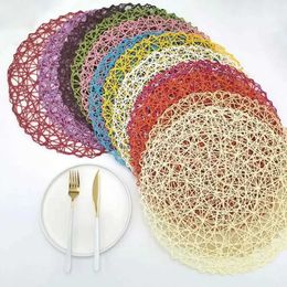 Mats Pads Crochet knitting Round Woven Place Mats Paper Fibre Table Placemats Hollow Decorative Placemat Dinning Place Mats Decor for Home J240514