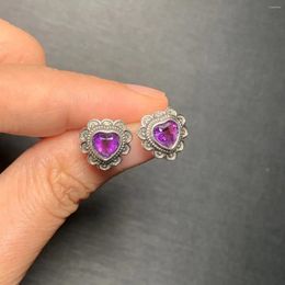 Stud Earrings Natural Amethyst For Women Real 925 Sterling Silver Vintage Femme Gift Prevent Allergy Fine Jewelry