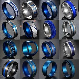 Band Rings New 8mm Simple Mens RSmooth Stainless Steel Blue Charm Ring Womens Couple Jewellery Gift Direct Shipping J240516