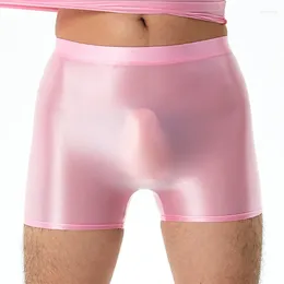 Underpants Men Trunks Shiny Glossy Underwear Transparent Bikini Slip Homme U Convex Pouch Lingerie Ultra-thin Elasticity Panties