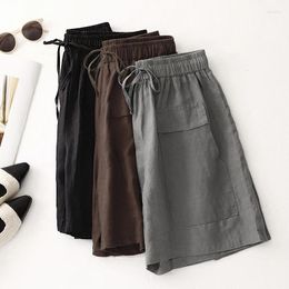 Women's Shorts Cotton Linen High-waisted Solid Colour Wide-legged Female Summer Korean Version Of The Loose Tie Leisure Five-minute P