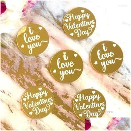 Cake Tools 10Pcs Happy Valentines Day Cupcake Toppers Acrylic Round Gold Colour I Love You Wedding Party Decorations Drop Delivery Ho Dhr1H