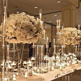 Party Decoration Wholesale 8 Arms Long Stemmed Modern Acrylic Tube Vase Crystal Candle Holders Wedding Table Centrepieces Candelabra 1 Dh5Zb