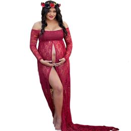 Sexy Split Maternity Dresses Off Shoulder Long Pregnancy Photoshoot Dress Baby Shower Pregnant Women Maxi Gown Photography Props