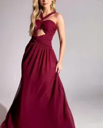 Party Dresses A-Line Long Burgundy Evening With Pockets Pleated Floor Length Formal Dress For Women