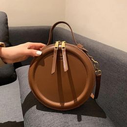 Shoulder Bags Solid Color PU Leather Bag Crossbody For Women Round Small Handbag Fashion Designer Female Zipper Purses