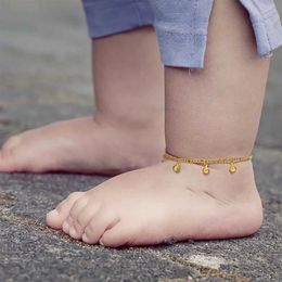 Anklets Gold-plated baby ankle stainless steel Dainty Bell Charm Adjustable Figaro Chain Link ankle gift Gilrs boys and childrens gift d240517